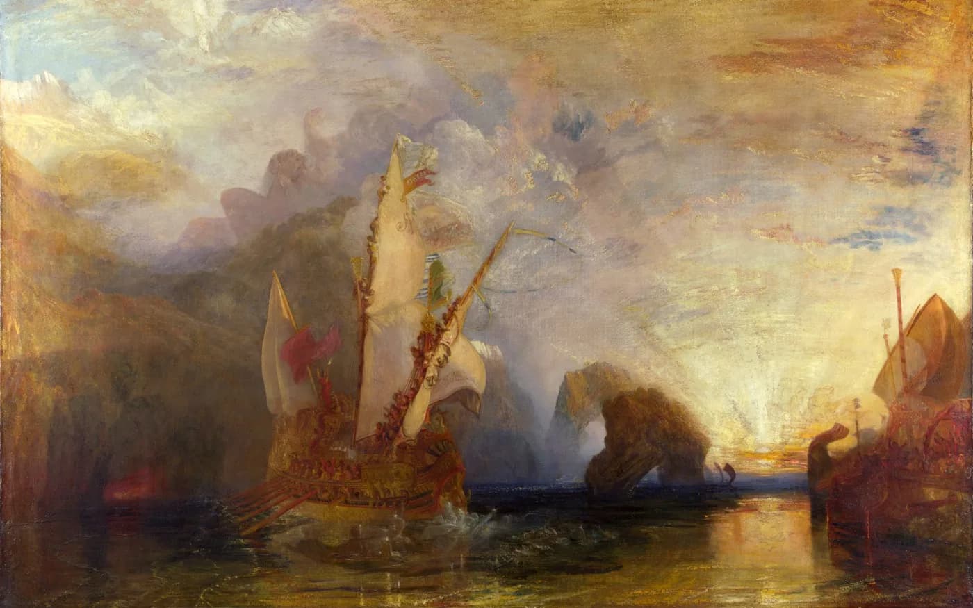 Ulysses standing in his ship, deriding the blinded Polyphemus on the shore